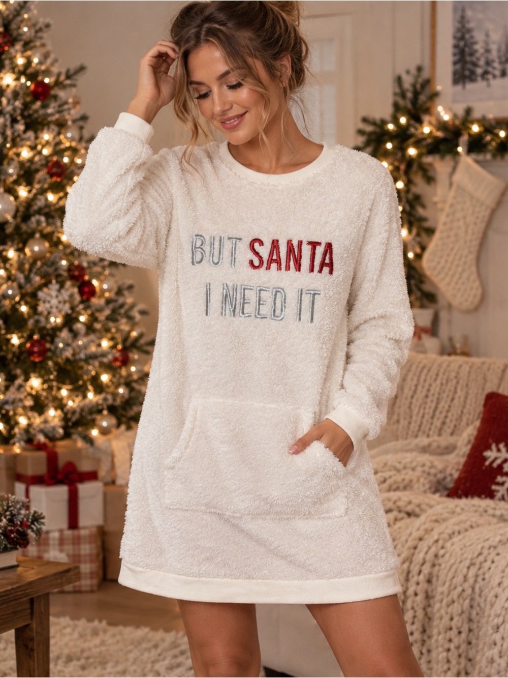 Peaches & Dreams Christmas Plush Sleep Shirt Dress Small NWT